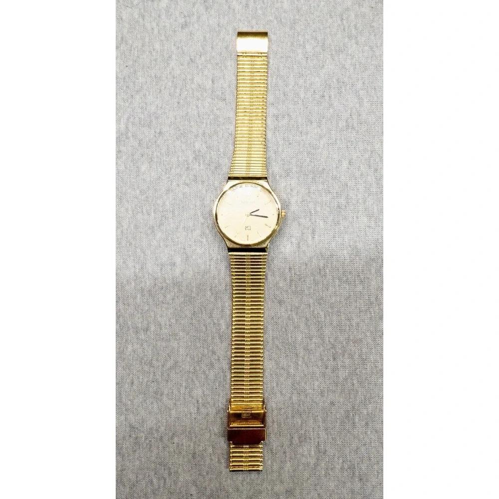 Vtg Miyoko‎ Minimalist Gold Watch 1980's 31mm Round Case Mens